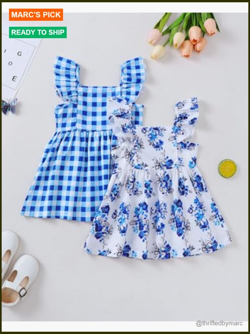 Toddler Girls 2-Pack Sun Dresses Fly Sleeve A-Line Summer Outfits - Picture 4 of 6